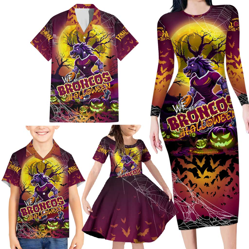 We Are Broncos Halloween Family Matching Long Sleeve Bodycon Dress and Hawaiian Shirt Pumpkin Scary Spooky Season - Aussie Hoodie