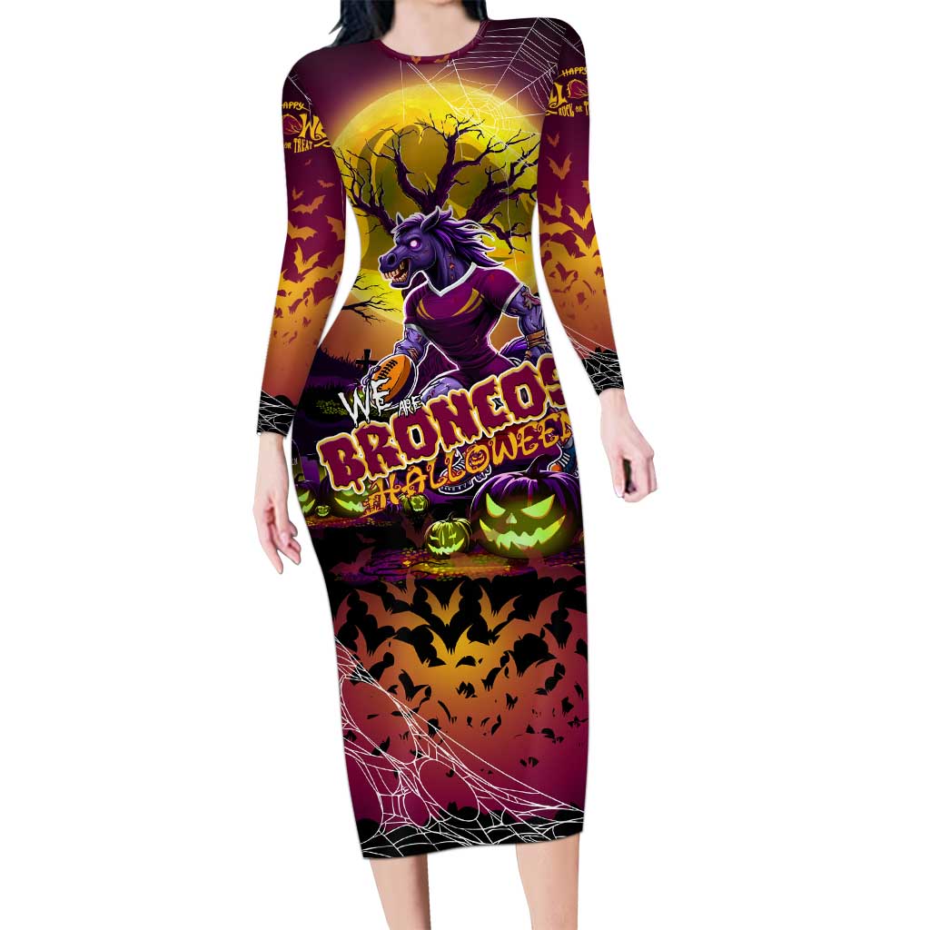 We Are Broncos Halloween Family Matching Long Sleeve Bodycon Dress and Hawaiian Shirt Pumpkin Scary Spooky Season - Aussie Hoodie