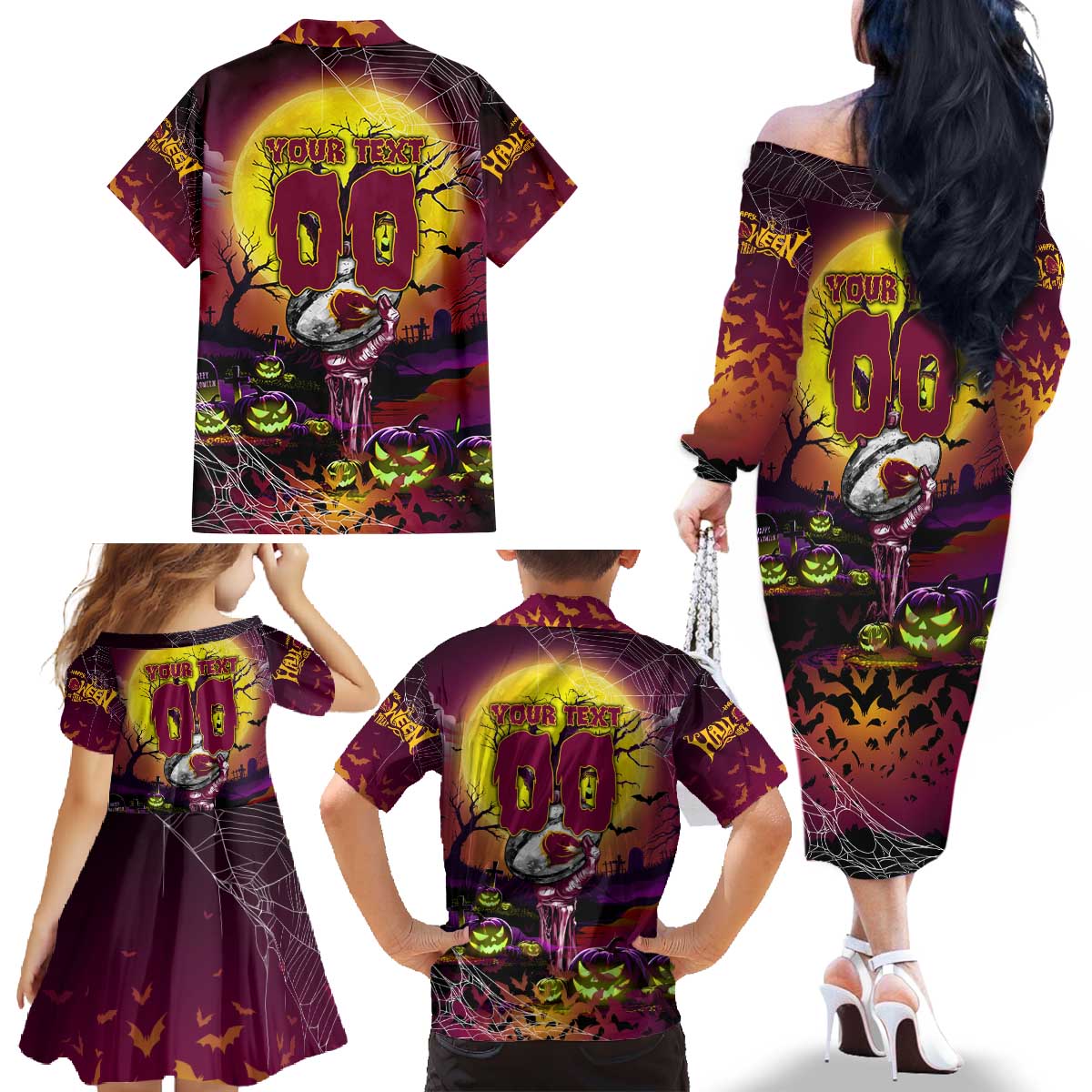 We Are Broncos Halloween Family Matching Off The Shoulder Long Sleeve Dress and Hawaiian Shirt Pumpkin Scary Spooky Season - Aussie Hoodie