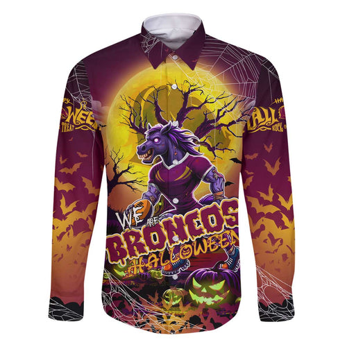 We Are Broncos Halloween Family Matching Off The Shoulder Long Sleeve Dress and Hawaiian Shirt Pumpkin Scary Spooky Season - Aussie Hoodie