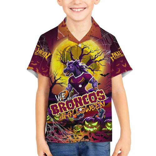 We Are Broncos Halloween Family Matching Off The Shoulder Long Sleeve Dress and Hawaiian Shirt Pumpkin Scary Spooky Season - Aussie Hoodie