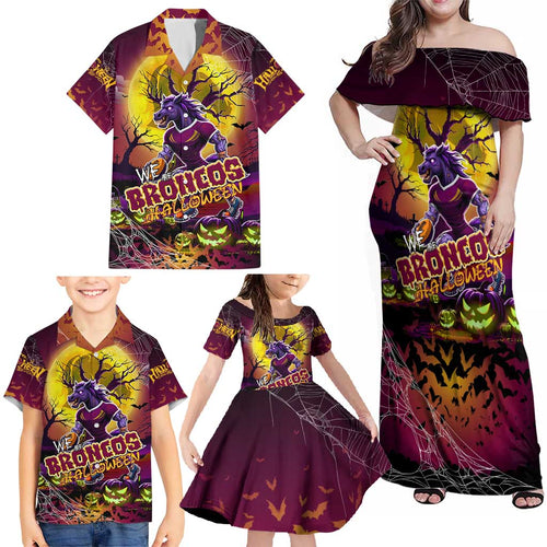 We Are Broncos Halloween Family Matching Off Shoulder Maxi Dress and Hawaiian Shirt Pumpkin Scary Spooky Season - Aussie Hoodie