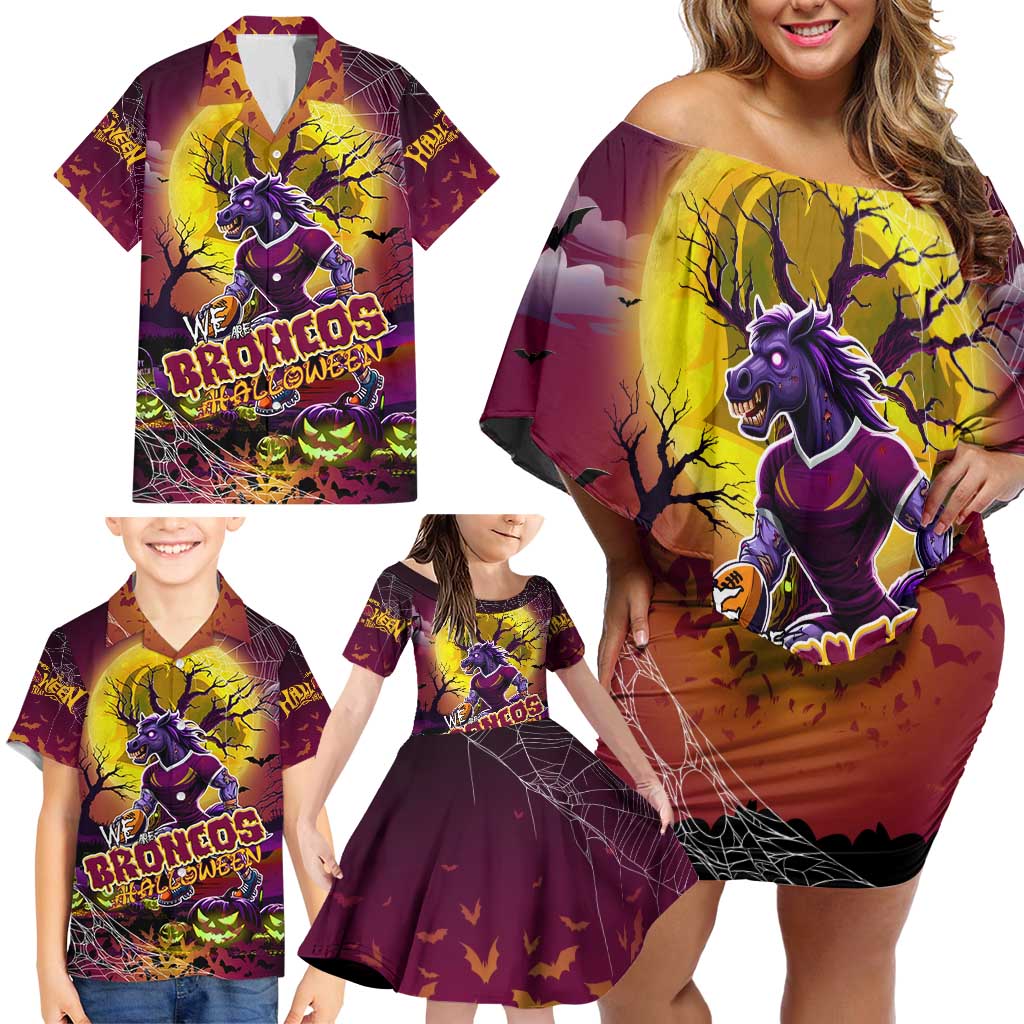 We Are Broncos Halloween Family Matching Off Shoulder Short Dress and Hawaiian Shirt Pumpkin Scary Spooky Season - Aussie Hoodie