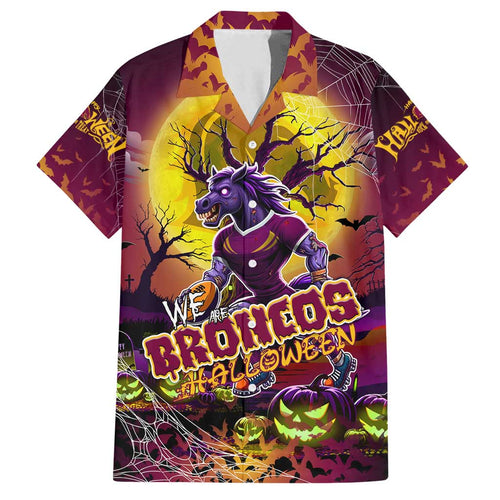 We Are Broncos Halloween Family Matching Off Shoulder Short Dress and Hawaiian Shirt Pumpkin Scary Spooky Season - Aussie Hoodie