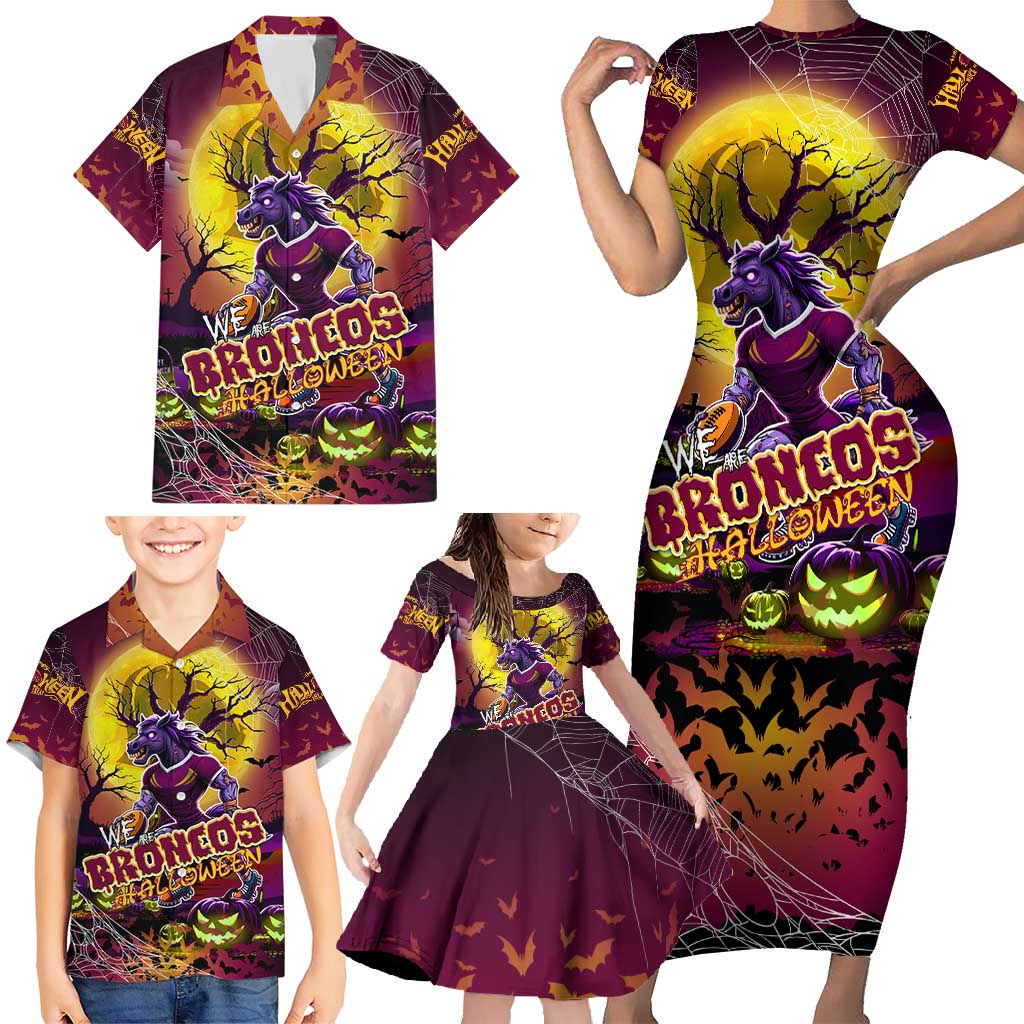 We Are Broncos Halloween Family Matching Short Sleeve Bodycon Dress and Hawaiian Shirt Pumpkin Scary Spooky Season - Aussie Hoodie