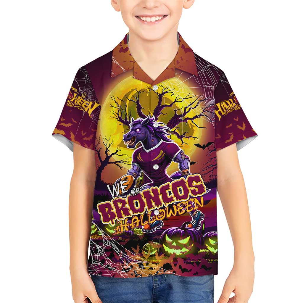 We Are Broncos Halloween Family Matching Short Sleeve Bodycon Dress and Hawaiian Shirt Pumpkin Scary Spooky Season - Aussie Hoodie