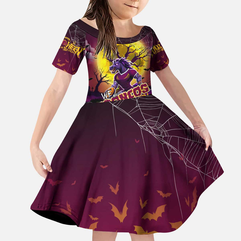 We Are Broncos Halloween Kid Short Sleeve Dress Pumpkin Scary Spooky Season - Aussie Hoodie
