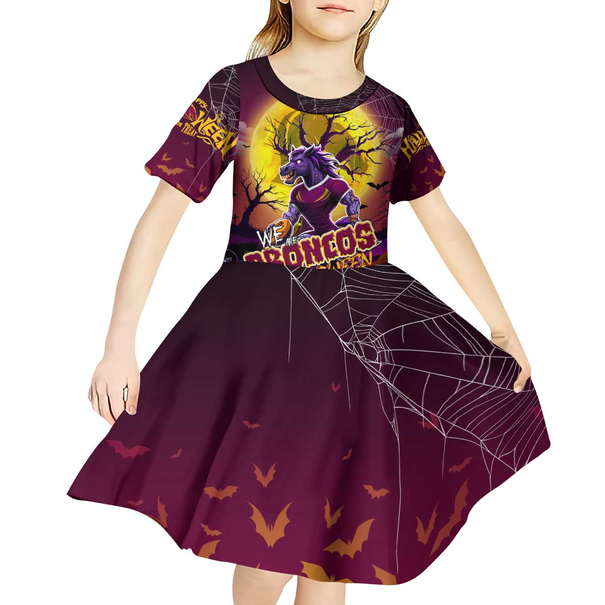 We Are Broncos Halloween Kid Short Sleeve Dress Pumpkin Scary Spooky Season - Aussie Hoodie
