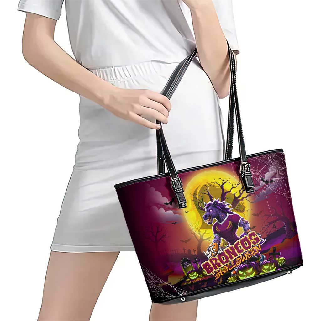 We Are Broncos Halloween Leather Tote Bag Pumpkin Scary Spooky Season - Aussie Hoodie