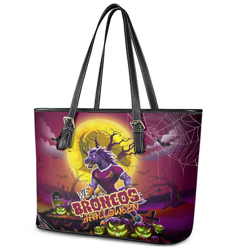 We Are Broncos Halloween Leather Tote Bag Pumpkin Scary Spooky Season - Aussie Hoodie