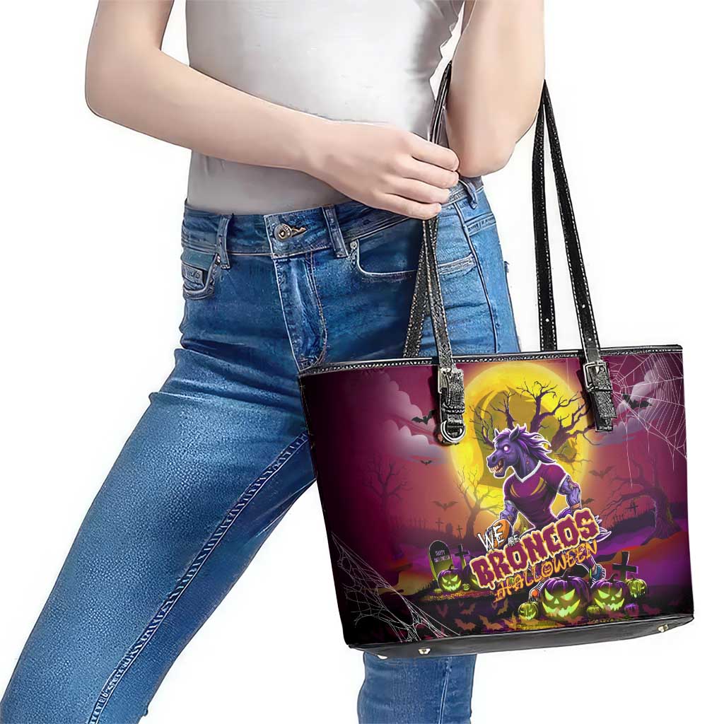 We Are Broncos Halloween Leather Tote Bag Pumpkin Scary Spooky Season - Aussie Hoodie