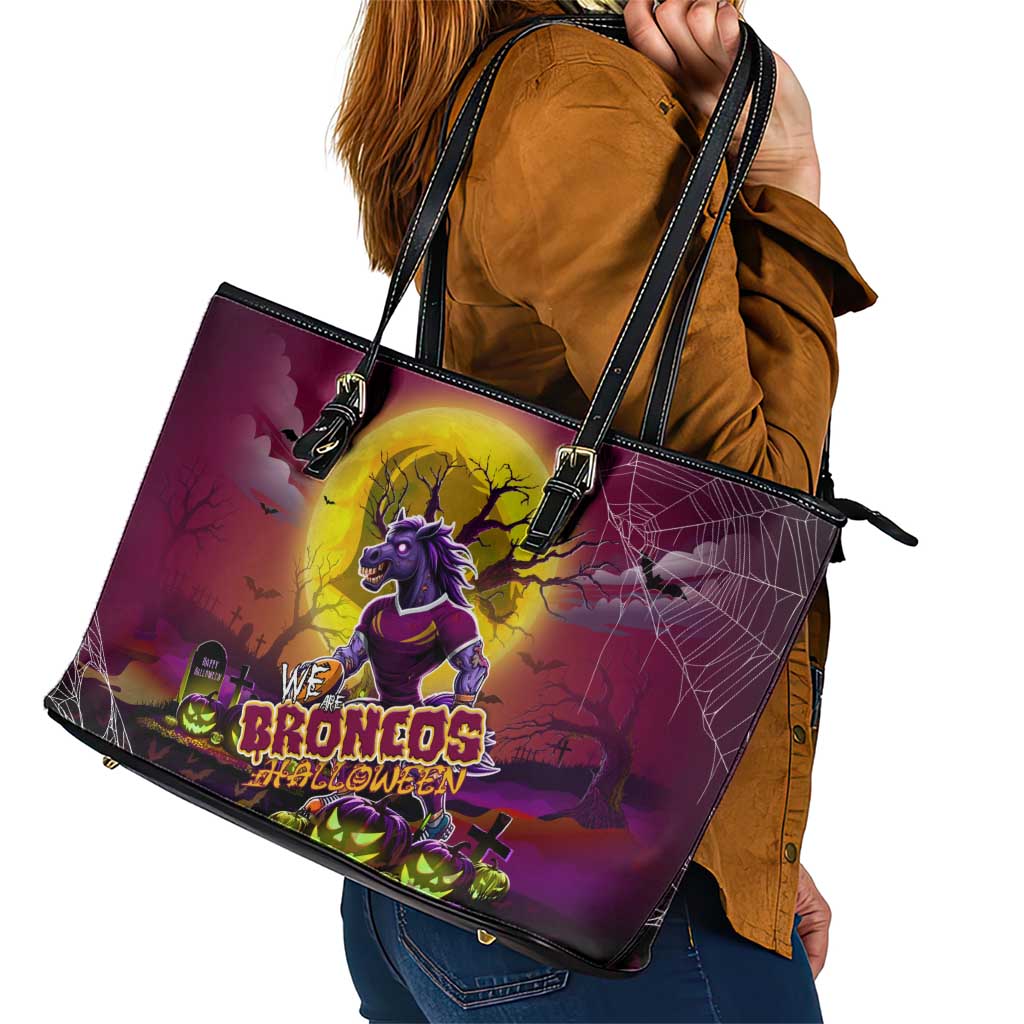 We Are Broncos Halloween Leather Tote Bag Pumpkin Scary Spooky Season - Aussie Hoodie