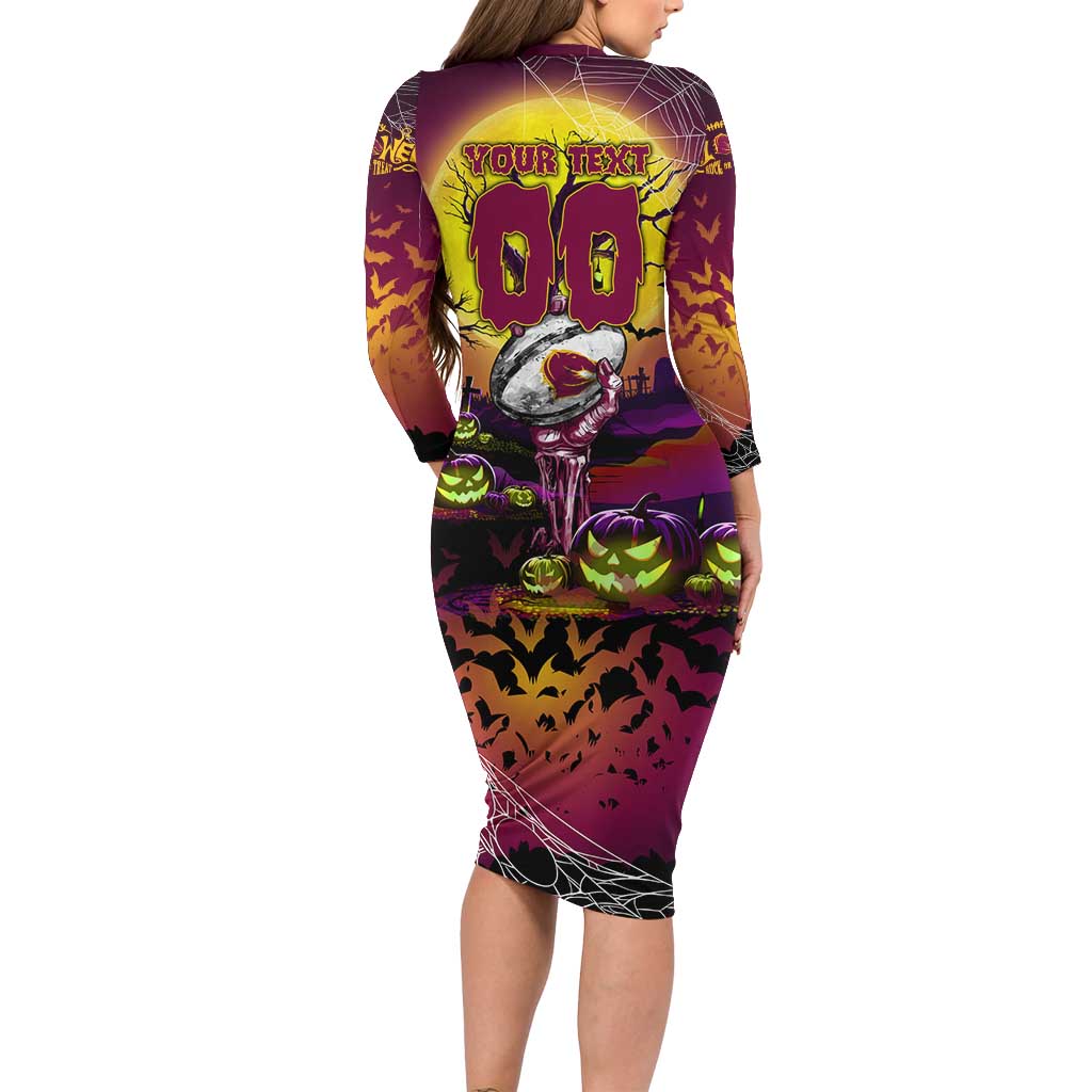 We Are Broncos Halloween Long Sleeve Bodycon Dress Pumpkin Scary Spooky Season - Aussie Hoodie