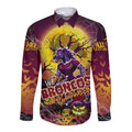 We Are Broncos Halloween Long Sleeve Button Shirt Pumpkin Scary Spooky Season - Aussie Hoodie