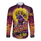 We Are Broncos Halloween Long Sleeve Button Shirt Pumpkin Scary Spooky Season - Aussie Hoodie