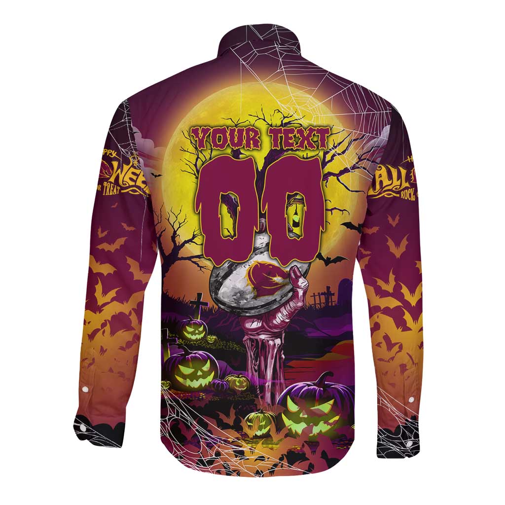We Are Broncos Halloween Long Sleeve Button Shirt Pumpkin Scary Spooky Season - Aussie Hoodie