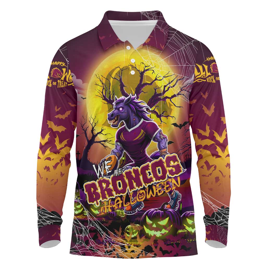 We Are Broncos Halloween Long Sleeve Polo Shirt Pumpkin Scary Spooky Season - Aussie Hoodie