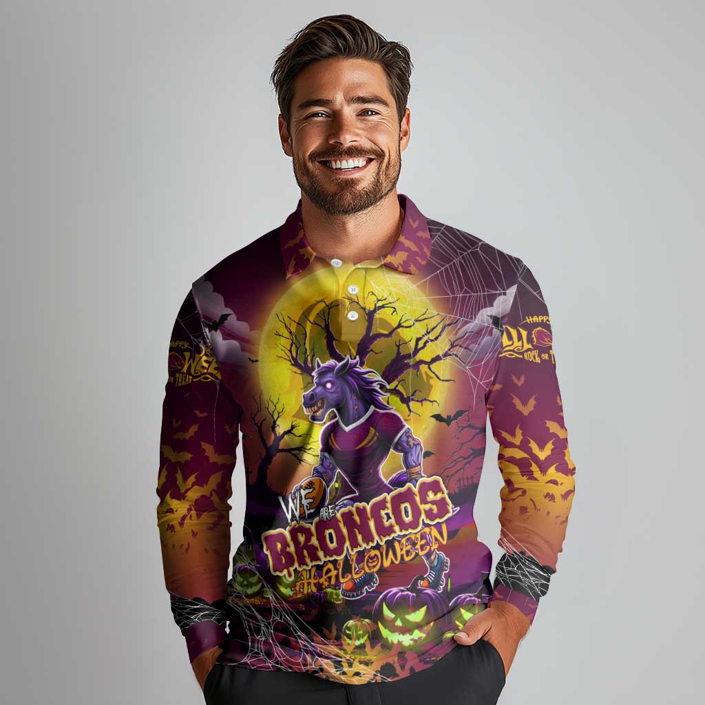 We Are Broncos Halloween Long Sleeve Polo Shirt Pumpkin Scary Spooky Season - Aussie Hoodie