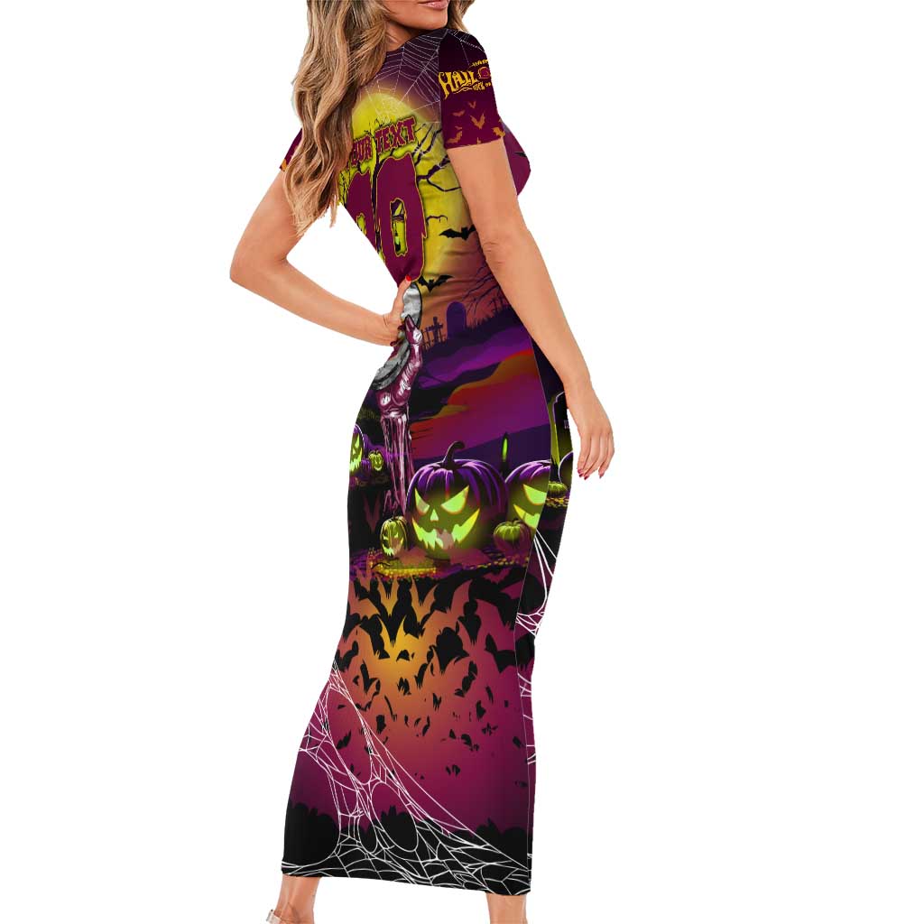 We Are Broncos Halloween Short Sleeve Bodycon Dress Pumpkin Scary Spooky Season - Aussie Hoodie