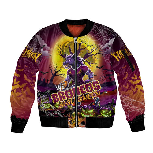 We Are Broncos Halloween Sleeve Zip Bomber Jacket Pumpkin Scary Spooky Season - Aussie Hoodie