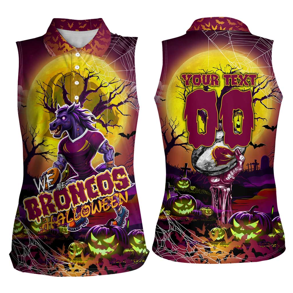 We Are Broncos Halloween Women Sleeveless Polo Shirt Pumpkin Scary Spooky Season - Aussie Hoodie