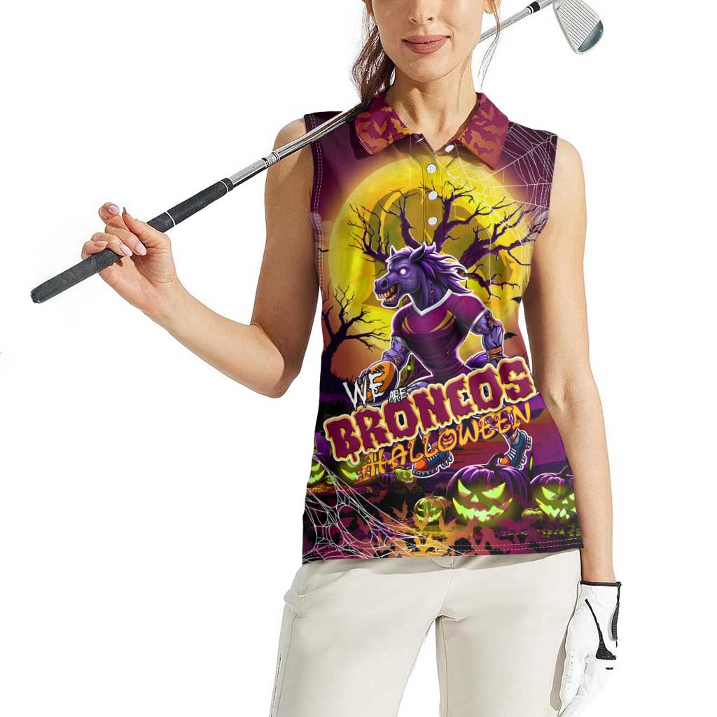 We Are Broncos Halloween Women Sleeveless Polo Shirt Pumpkin Scary Spooky Season - Aussie Hoodie