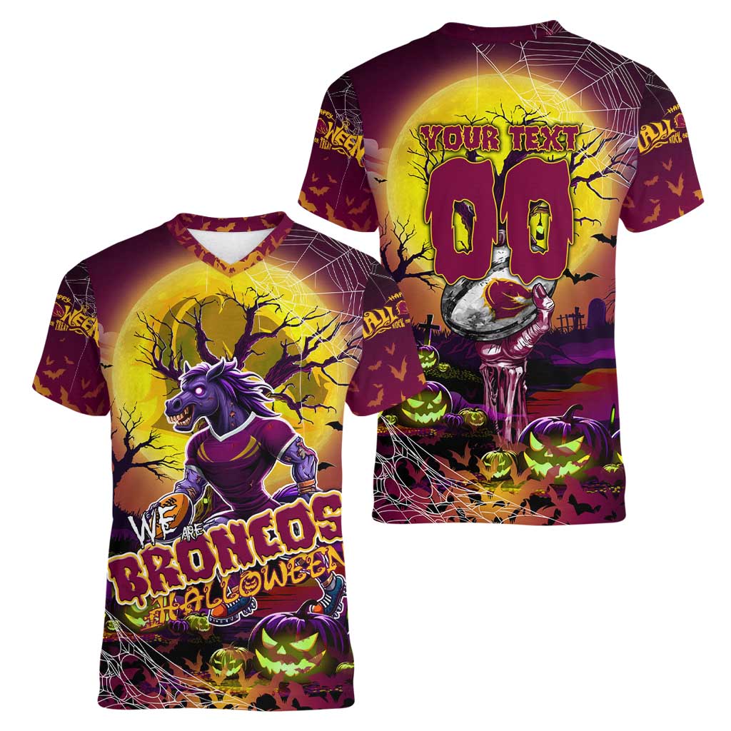 We Are Broncos Halloween Women V-Neck T-Shirt Pumpkin Scary Spooky Season - Aussie Hoodie