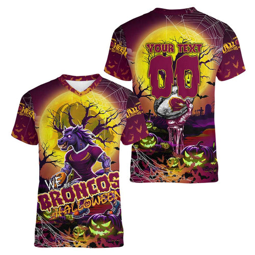 We Are Broncos Halloween Women V-Neck T-Shirt Pumpkin Scary Spooky Season - Aussie Hoodie