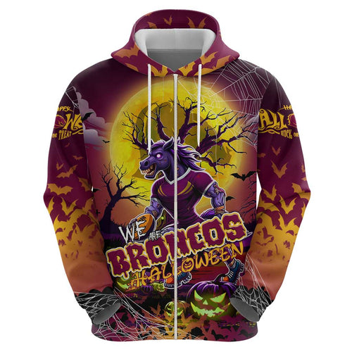 We Are Broncos Halloween Zip Hoodie Pumpkin Scary Spooky Season - Aussie Hoodie