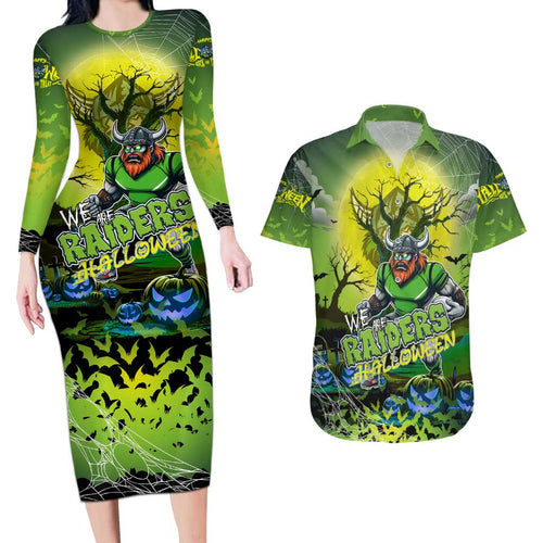 We Are Raiders Halloween Couples Matching Long Sleeve Bodycon Dress and Hawaiian Shirt Pumpkin Scary Spooky Season - Aussie Hoodie