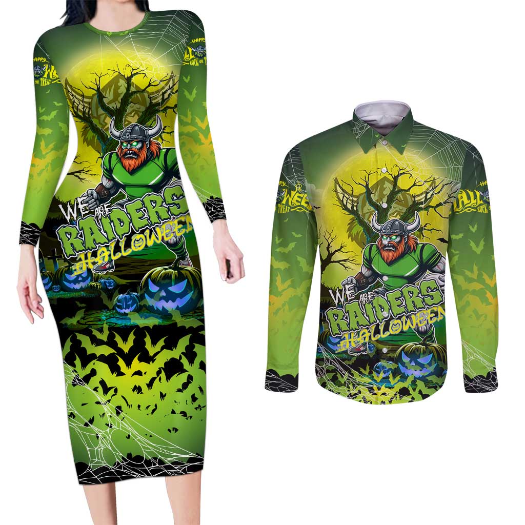 We Are Raiders Halloween Couples Matching Long Sleeve Bodycon Dress and Long Sleeve Button Shirt Pumpkin Scary Spooky Season - Aussie Hoodie