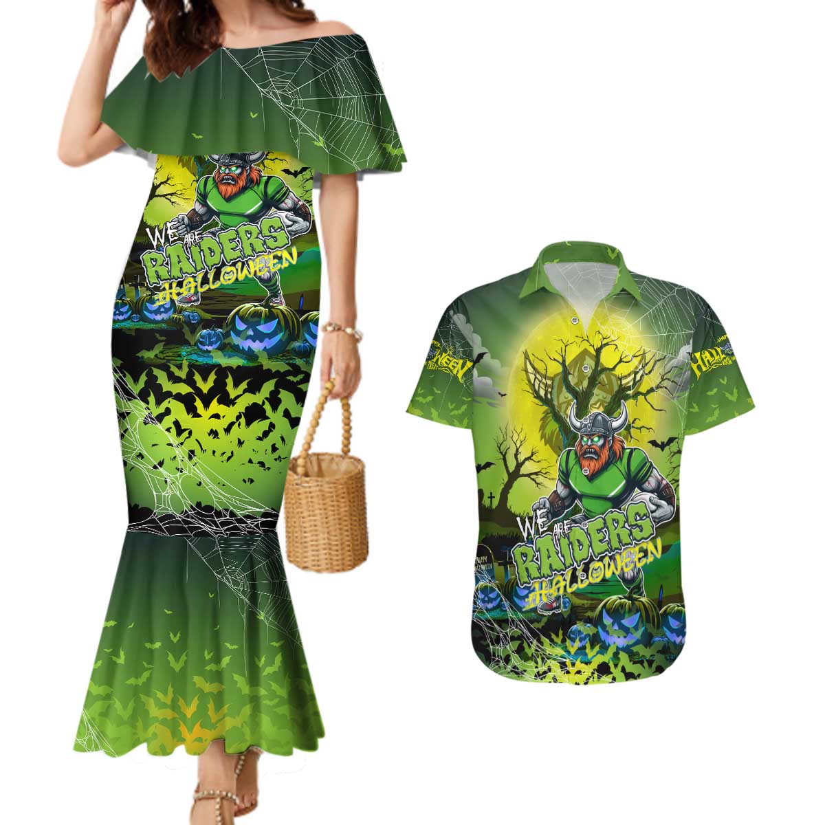 We Are Raiders Halloween Couples Matching Mermaid Dress and Hawaiian Shirt Pumpkin Scary Spooky Season - Aussie Hoodie