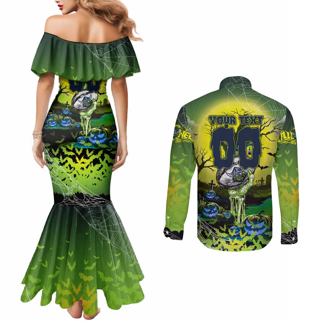 We Are Raiders Halloween Couples Matching Mermaid Dress and Long Sleeve Button Shirt Pumpkin Scary Spooky Season - Aussie Hoodie