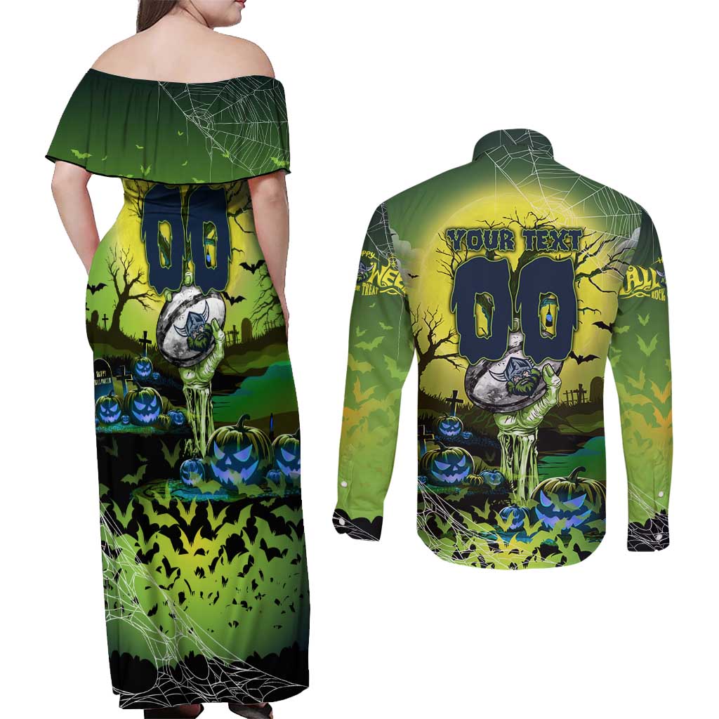 We Are Raiders Halloween Couples Matching Off Shoulder Maxi Dress and Long Sleeve Button Shirt Pumpkin Scary Spooky Season - Aussie Hoodie