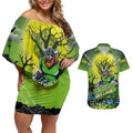 We Are Raiders Halloween Couples Matching Off Shoulder Short Dress and Hawaiian Shirt Pumpkin Scary Spooky Season - Aussie Hoodie