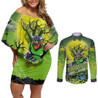 We Are Raiders Halloween Couples Matching Off Shoulder Short Dress and Long Sleeve Button Shirt Pumpkin Scary Spooky Season - Aussie Hoodie