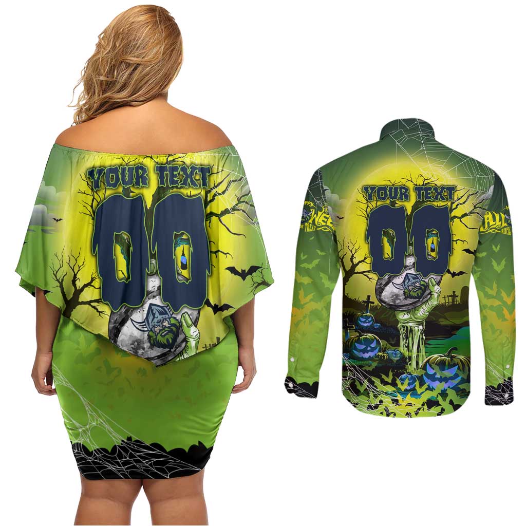 We Are Raiders Halloween Couples Matching Off Shoulder Short Dress and Long Sleeve Button Shirt Pumpkin Scary Spooky Season - Aussie Hoodie