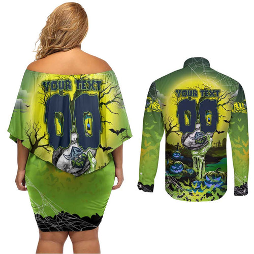 We Are Raiders Halloween Couples Matching Off Shoulder Short Dress and Long Sleeve Button Shirt Pumpkin Scary Spooky Season - Aussie Hoodie