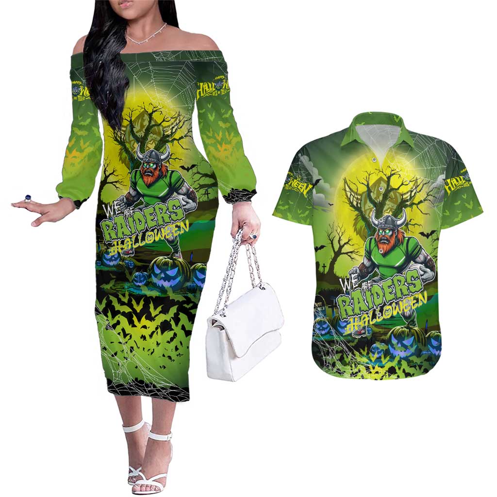 We Are Raiders Halloween Couples Matching Off The Shoulder Long Sleeve Dress and Hawaiian Shirt Pumpkin Scary Spooky Season - Aussie Hoodie
