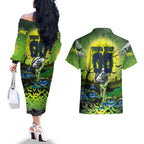 We Are Raiders Halloween Couples Matching Off The Shoulder Long Sleeve Dress and Hawaiian Shirt Pumpkin Scary Spooky Season - Aussie Hoodie