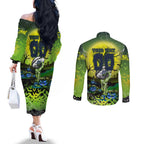 We Are Raiders Halloween Couples Matching Off The Shoulder Long Sleeve Dress and Long Sleeve Button Shirt Pumpkin Scary Spooky Season - Aussie Hoodie