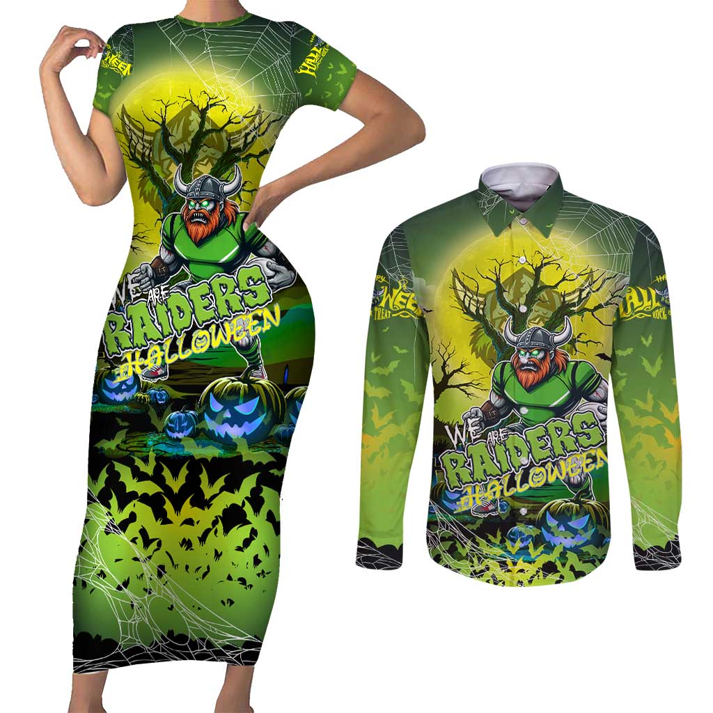 We Are Raiders Halloween Couples Matching Short Sleeve Bodycon Dress and Long Sleeve Button Shirt Pumpkin Scary Spooky Season - Aussie Hoodie