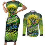 We Are Raiders Halloween Couples Matching Short Sleeve Bodycon Dress and Long Sleeve Button Shirt Pumpkin Scary Spooky Season - Aussie Hoodie