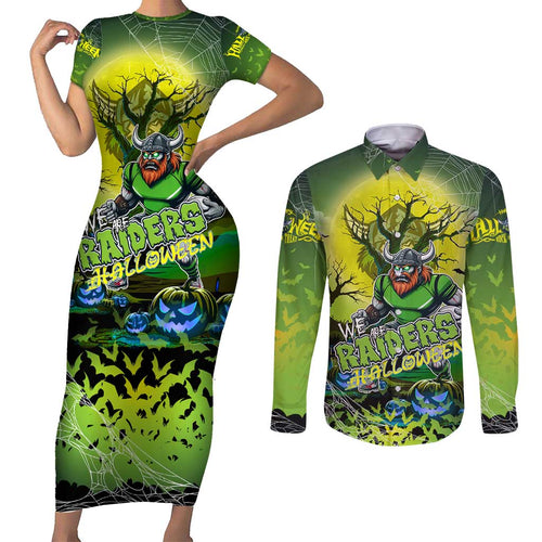 We Are Raiders Halloween Couples Matching Short Sleeve Bodycon Dress and Long Sleeve Button Shirt Pumpkin Scary Spooky Season - Aussie Hoodie