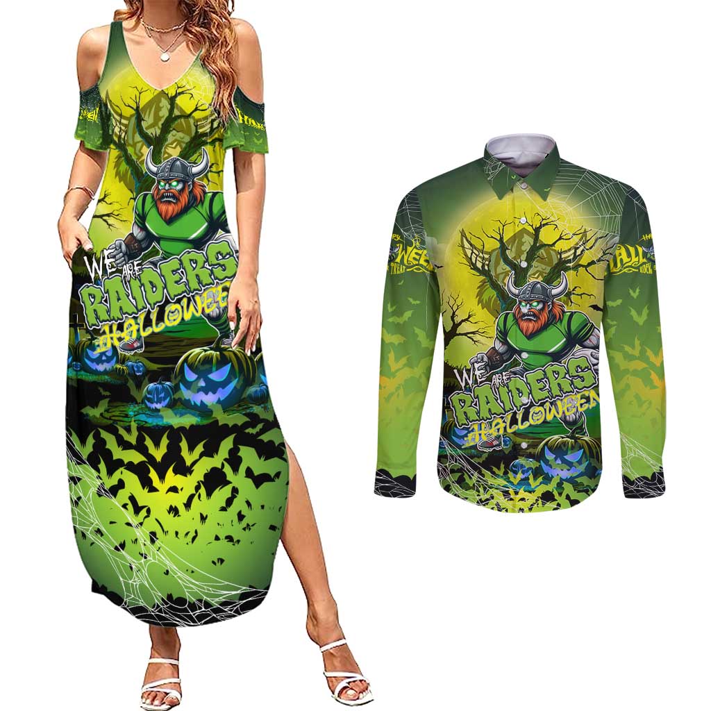 We Are Raiders Halloween Couples Matching Summer Maxi Dress and Long Sleeve Button Shirt Pumpkin Scary Spooky Season - Aussie Hoodie