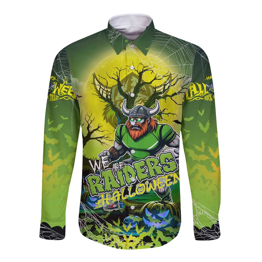 We Are Raiders Halloween Long Sleeve Button Shirt Pumpkin Scary Spooky Season - Aussie Hoodie