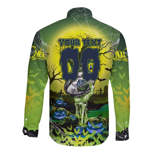 We Are Raiders Halloween Long Sleeve Button Shirt Pumpkin Scary Spooky Season - Aussie Hoodie