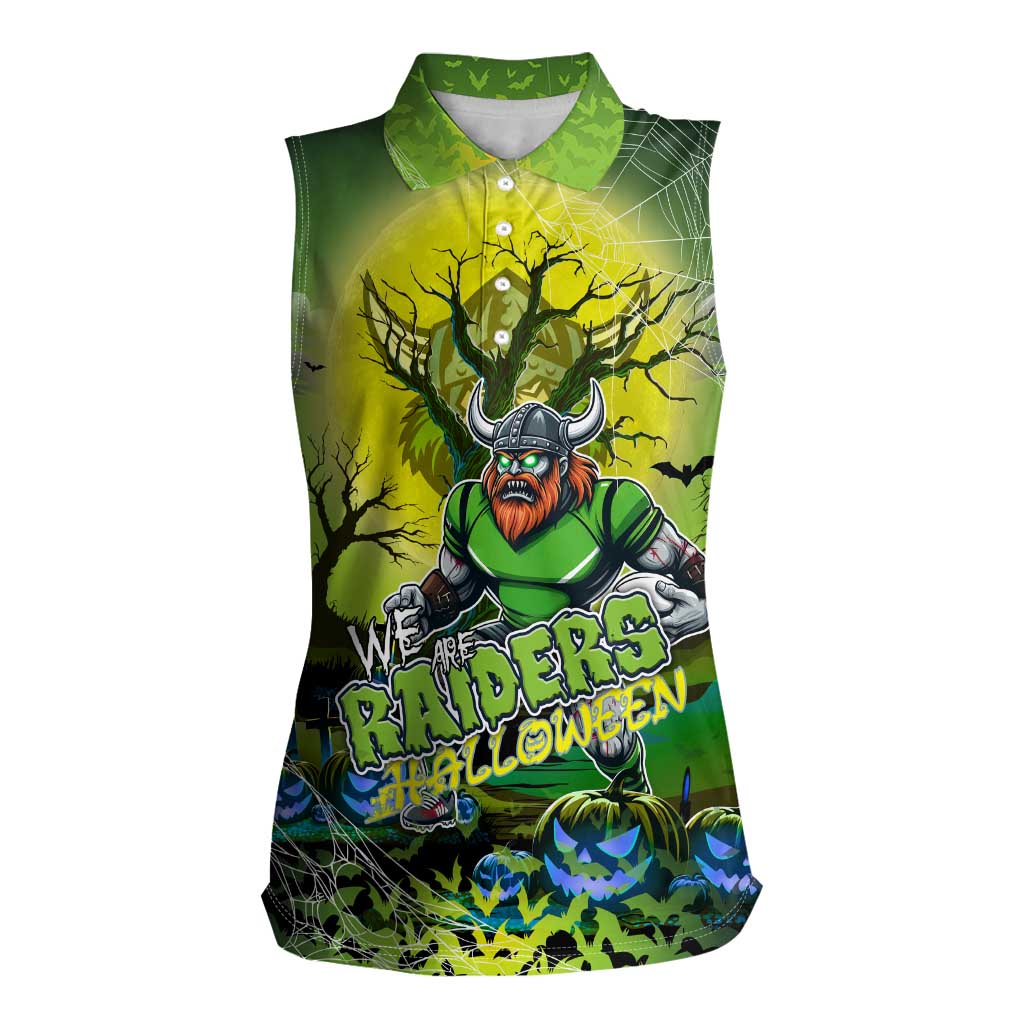 We Are Raiders Halloween Women Sleeveless Polo Shirt Pumpkin Scary Spooky Season - Aussie Hoodie