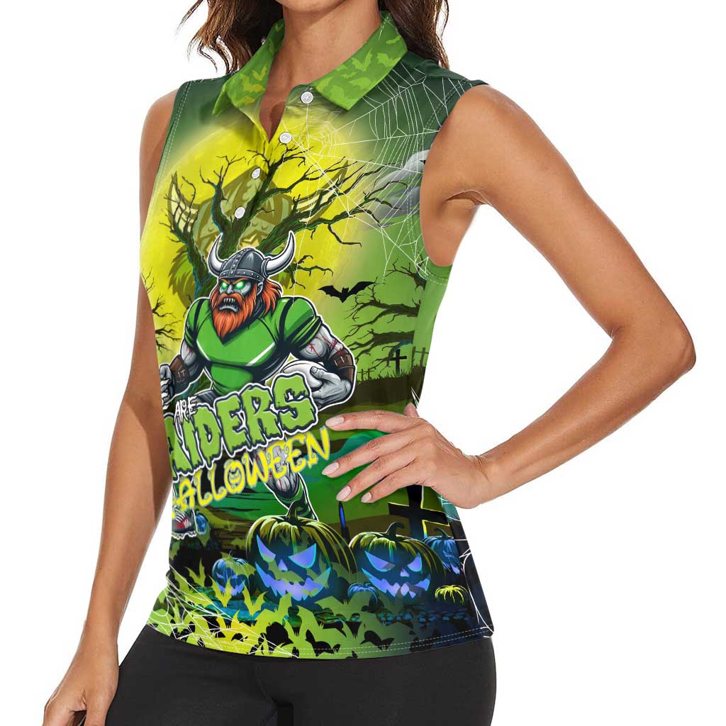 We Are Raiders Halloween Women Sleeveless Polo Shirt Pumpkin Scary Spooky Season - Aussie Hoodie