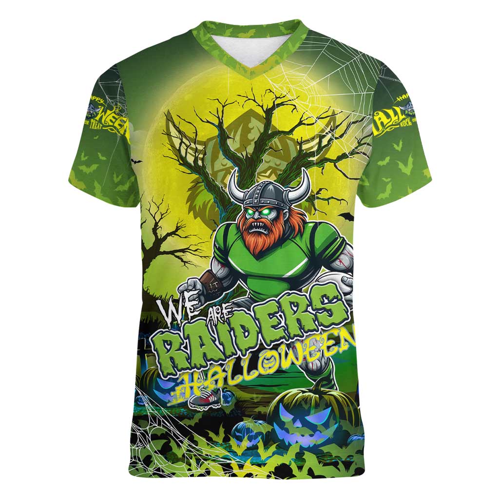 We Are Raiders Halloween Women V-Neck T-Shirt Pumpkin Scary Spooky Season - Aussie Hoodie